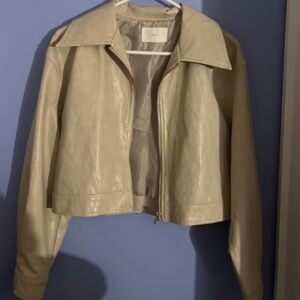 L’OEIL Urban Crop Leather Jacket - Cream
